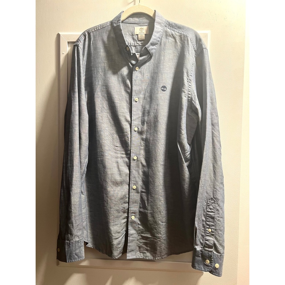 Timberland Mens Slim Fit Blue Cotton Long Sleeve Button Down Shirt Large NWT